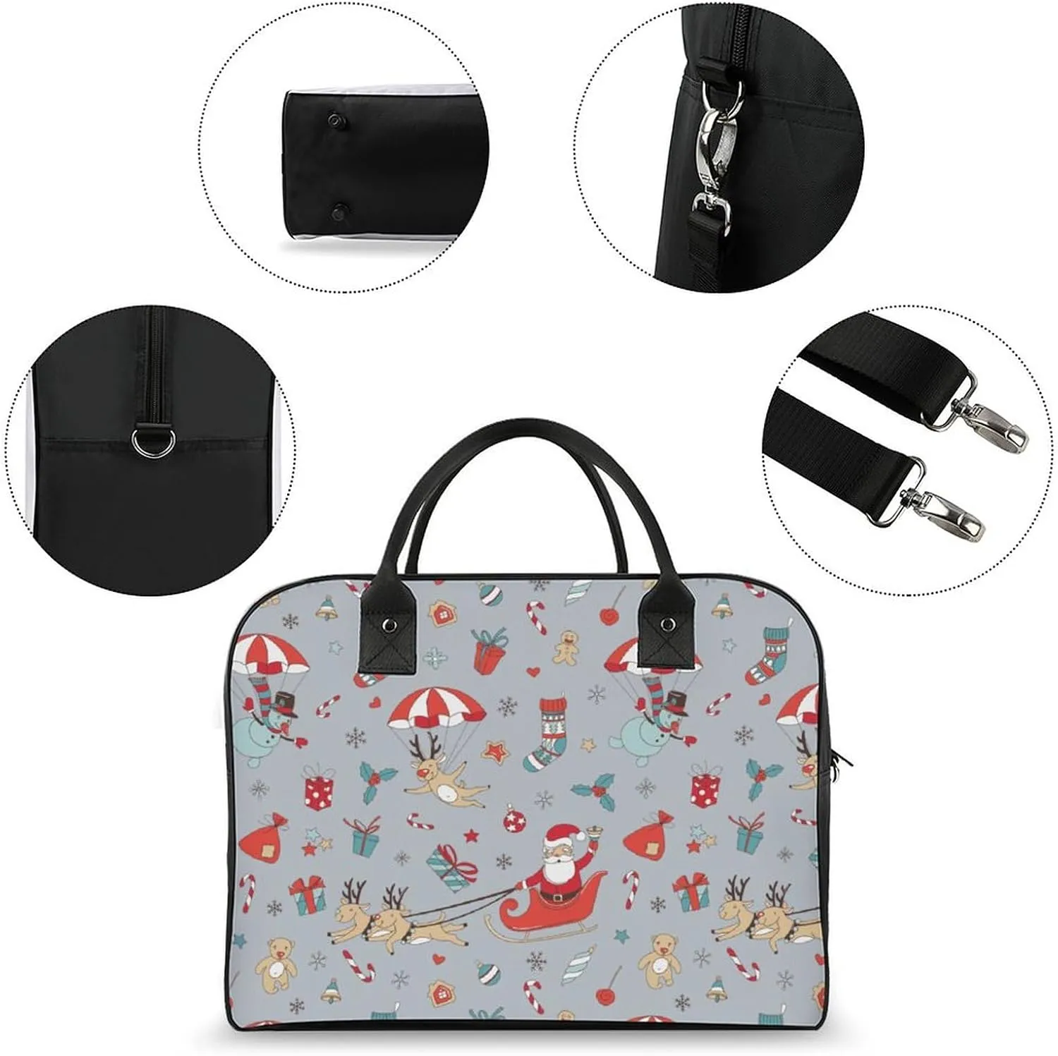Unisex Shoulder Nylon Santa Gifts Modern Handbag for Journey 13" X 19" X 8"