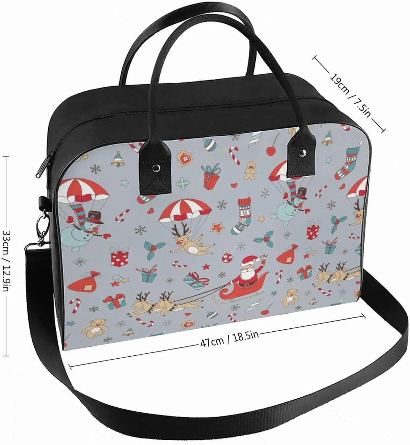 Unisex Shoulder Nylon Santa Gifts Modern Handbag for Journey 13" X 19" X 8"