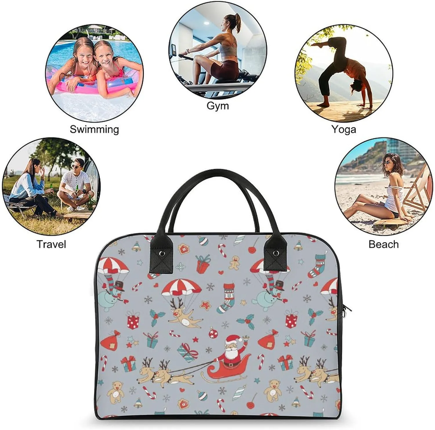 Unisex Shoulder Nylon Santa Gifts Modern Handbag for Journey 13" X 19" X 8"