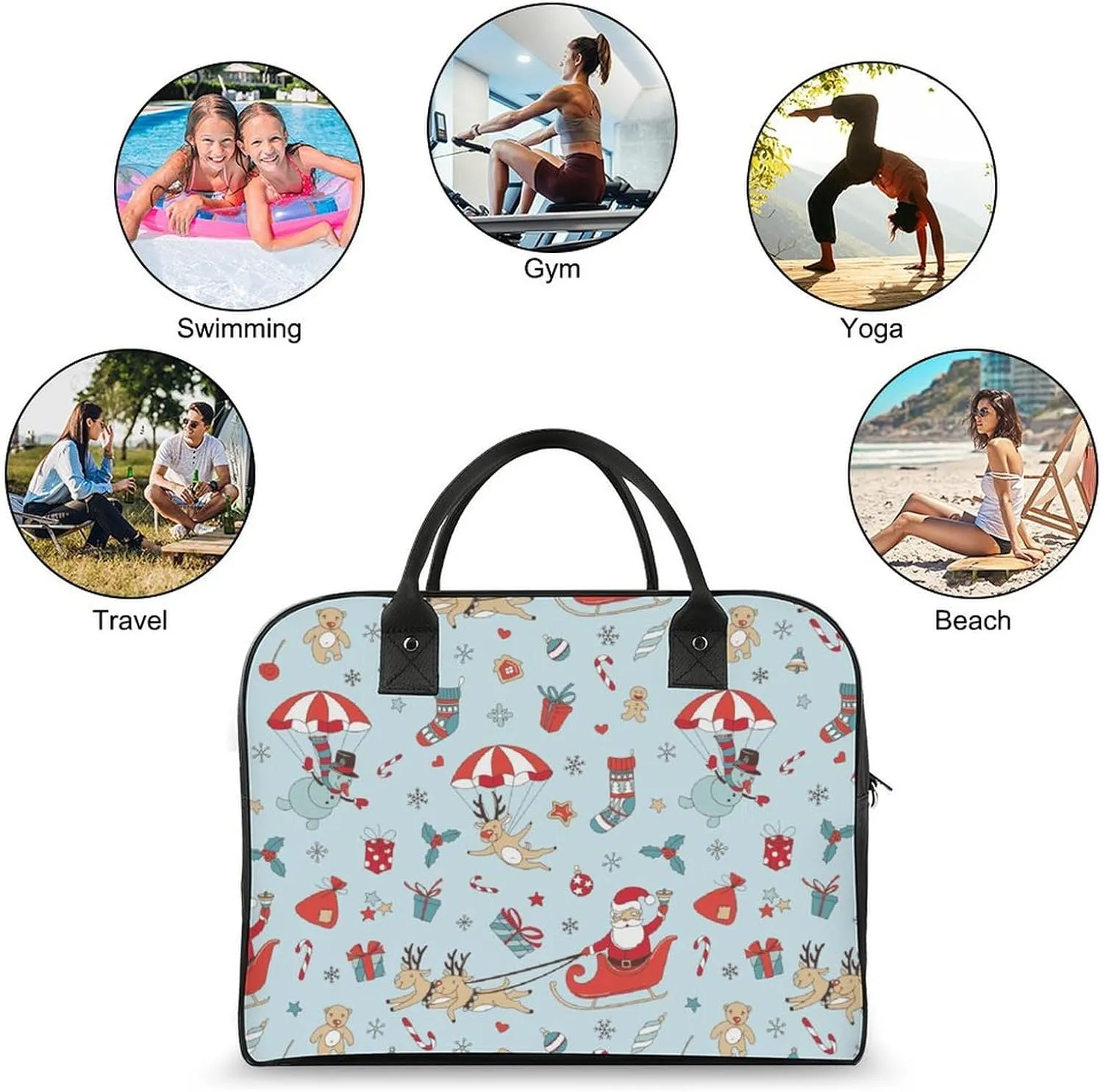 Unisex Shoulder Nylon Santa Gifts Office Handbag for Journey 13" X 19" X 8"