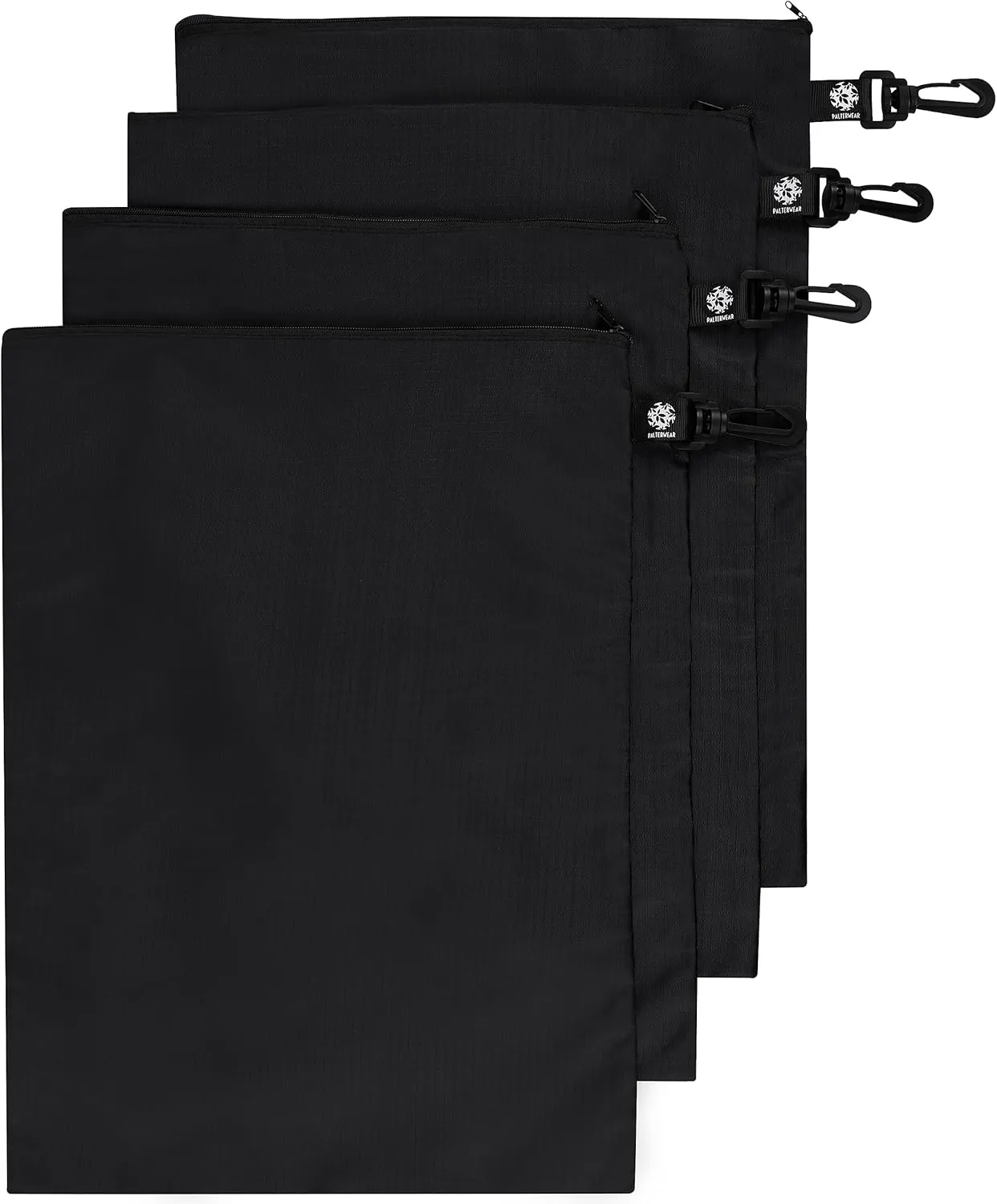 Utility Bag - Tear-resistant Nylon Bag with Zipper Closure and Easy Fastening Hook - Set of 4 (Black, 12 x 16 inch)