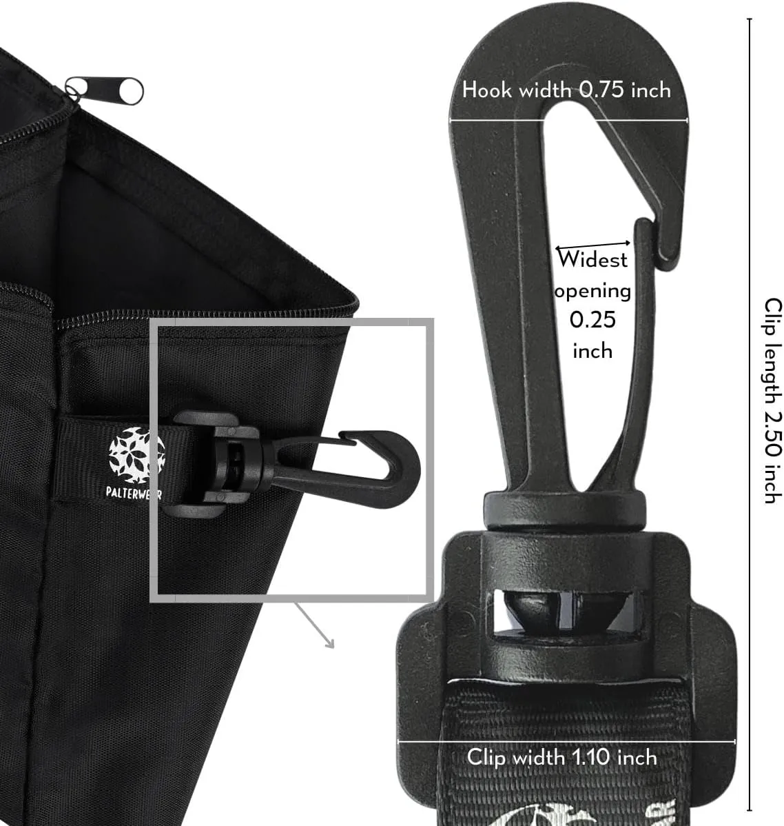 Utility Bag - Tear-resistant Nylon Bag with Zipper Closure and Easy Fastening Hook - Set of 4 (Black, 12 x 16 inch)