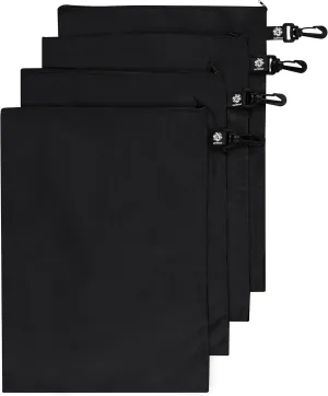 Utility Bag - Tear-resistant Nylon Bag with Zipper Closure and Easy Fastening Hook - Set of 4 (Black, 12 x 16 inch)