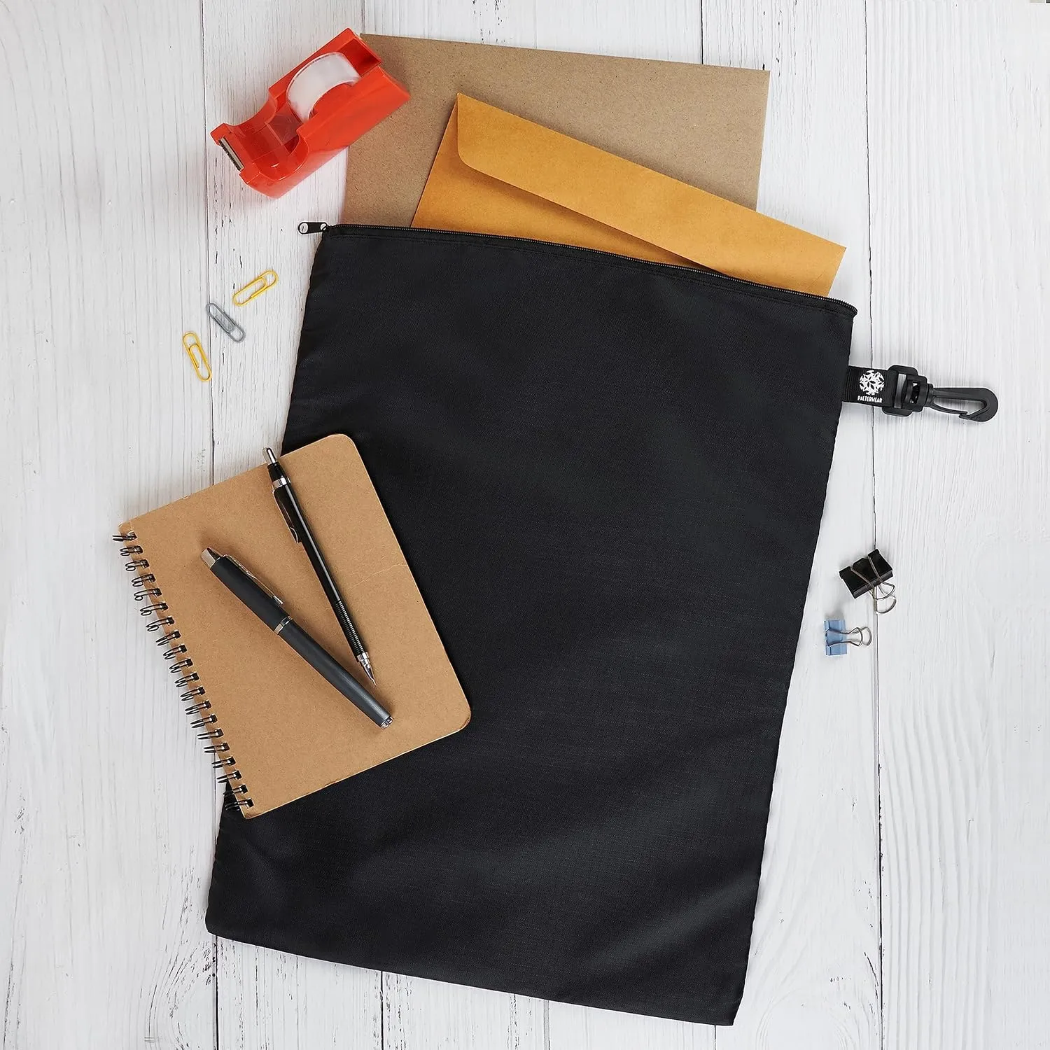 Utility Bag - Tear-resistant Nylon Bag with Zipper Closure and Easy Fastening Hook - Set of 4 (Black, 12 x 16 inch)