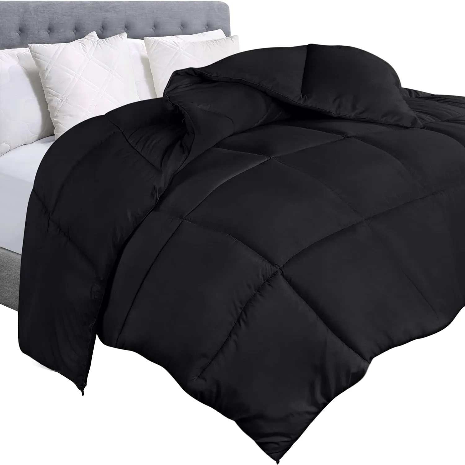 Utopia Bedding Comforter Duvet Insert, Quilted Comforter with Corner Tabs, Box Stitched Down Alternative Comforters Queen Size (Black)