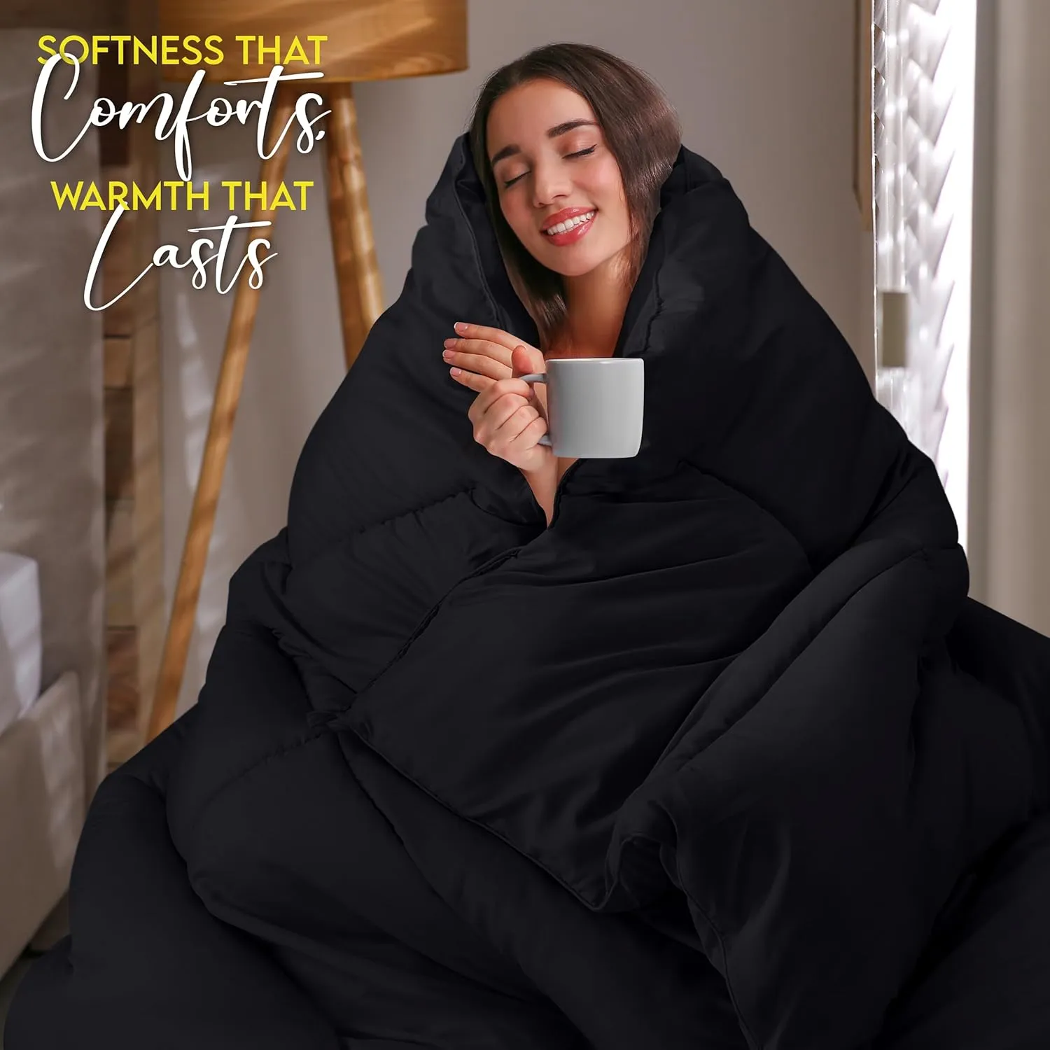 Utopia Bedding Comforter Duvet Insert, Quilted Comforter with Corner Tabs, Box Stitched Down Alternative Comforters Queen Size (Black)