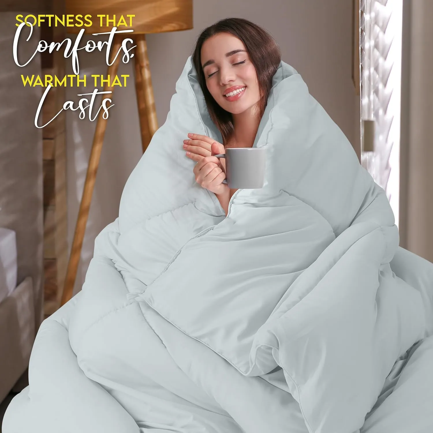 Utopia Bedding Comforter Duvet Insert, Quilted Comforter with Corner Tabs, Box Stitched Down Alternative Comforters Queen Size (Light Grey)