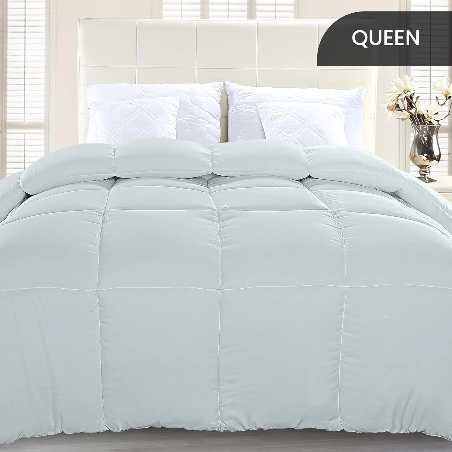 Utopia Bedding Comforter Duvet Insert, Quilted Comforter with Corner Tabs, Box Stitched Down Alternative Comforters Queen Size (Light Grey)