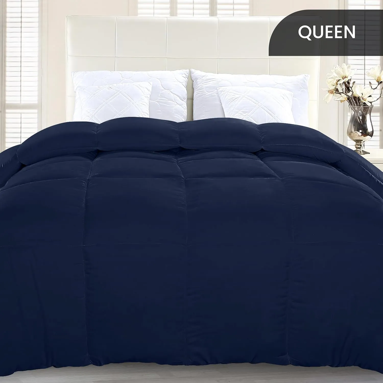 Utopia Bedding Comforter Duvet Insert, Quilted Comforter with Corner Tabs, Box Stitched Down Alternative Comforters Queen Size (Navy)