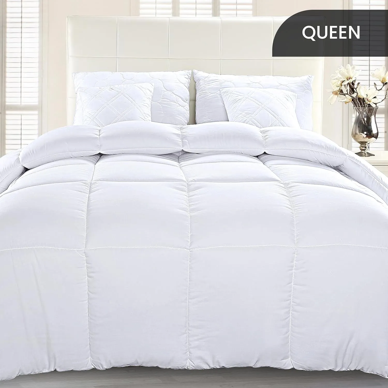 Utopia Bedding Comforter Duvet Insert, Quilted Comforter with Corner Tabs, Box Stitched Down Alternative Comforters Queen Size (White)