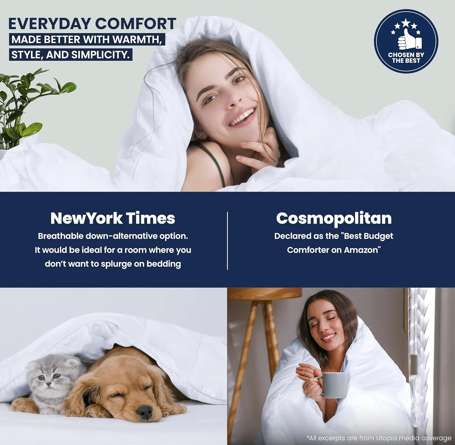 Utopia Bedding Comforter Duvet Insert, Quilted Comforter with Corner Tabs, Box Stitched Down Alternative Comforters Queen Size (White)