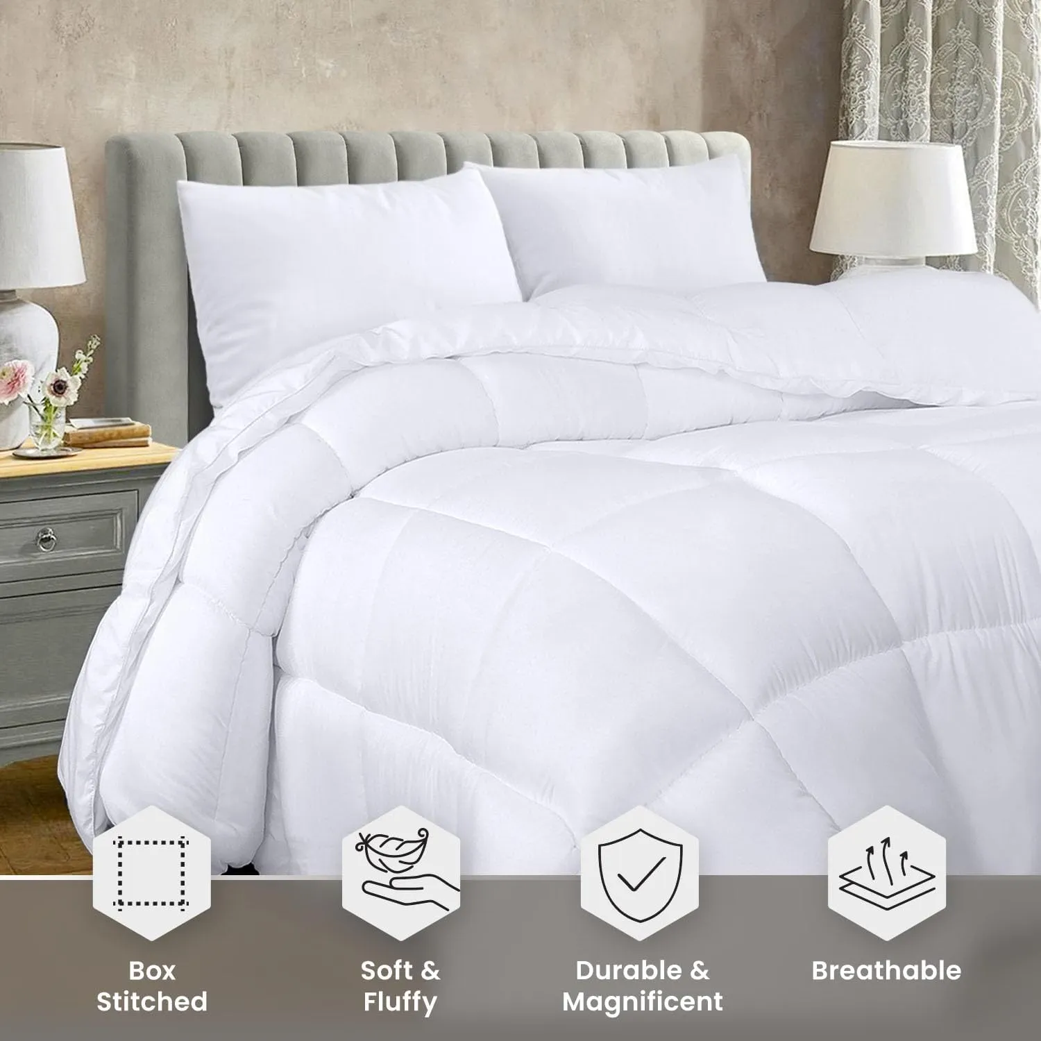 Utopia Bedding Comforter Duvet Insert, Quilted Comforter with Corner Tabs, Box Stitched Down Alternative Comforters Twin Size (White)