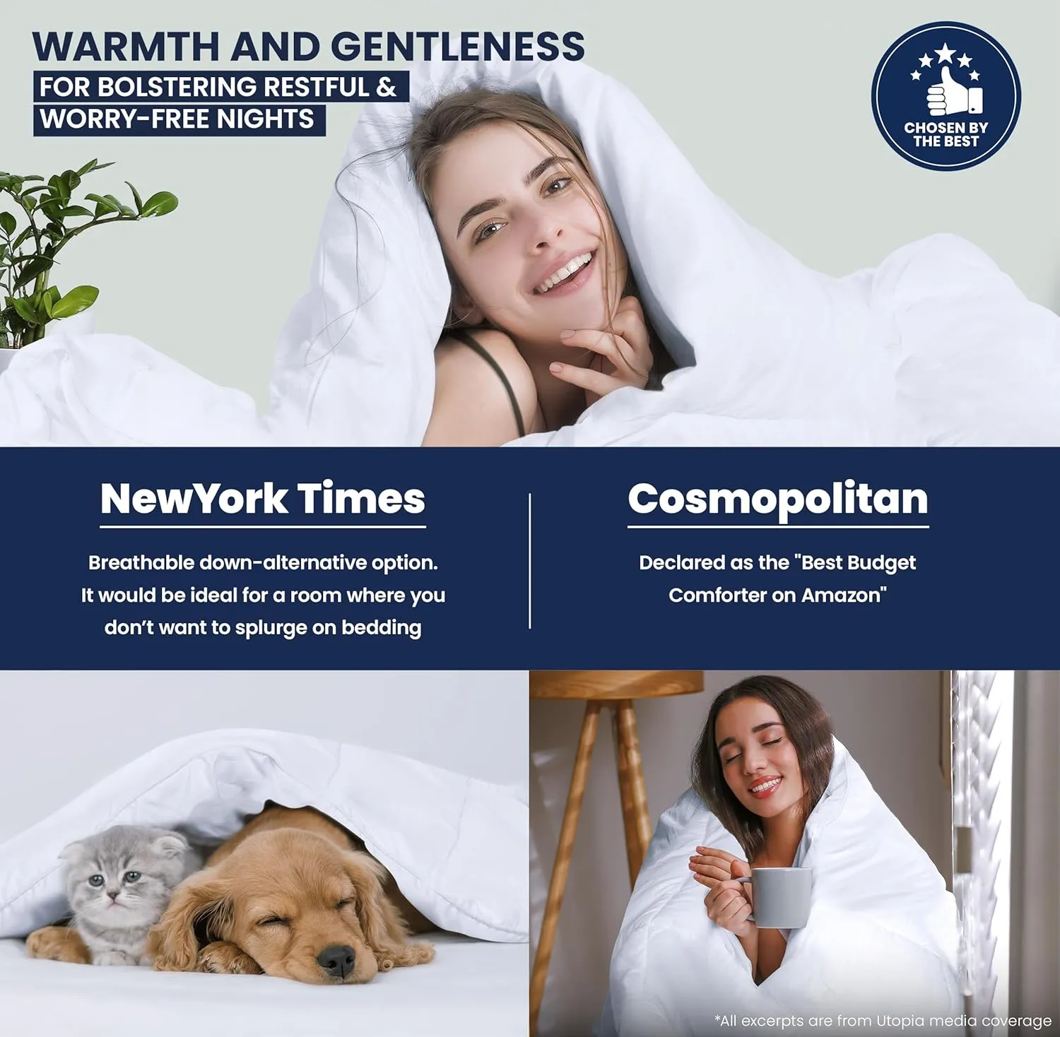 Utopia Bedding Comforter Duvet Insert, Quilted Comforter with Corner Tabs, Box Stitched Down Alternative Comforters Twin Size (White)