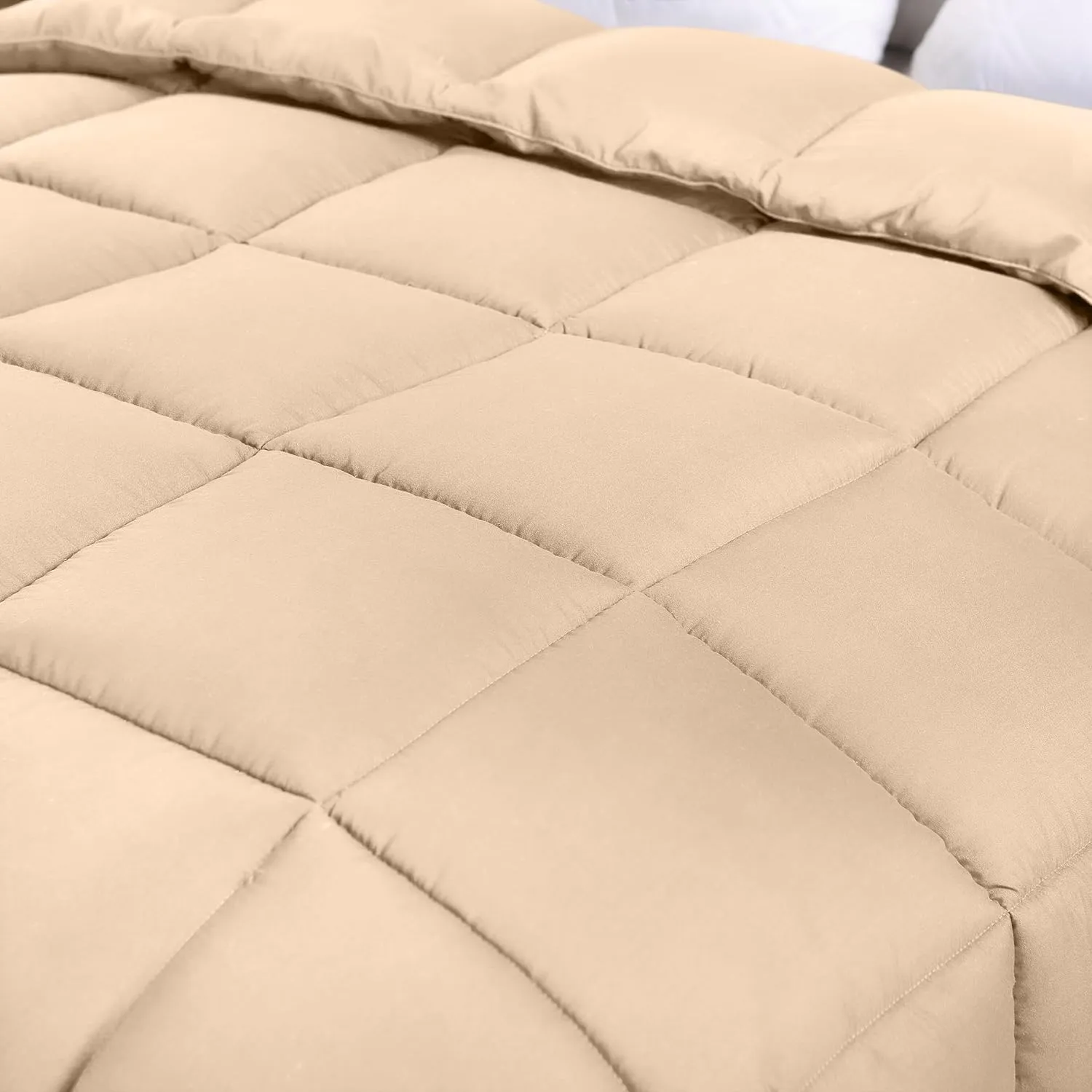 Utopia Bedding Comforters King Size, All Season Duvet Insert, Down Alternative Box Stitched Bed Comforter with Corner Tabs, Machine Washable (Beige)