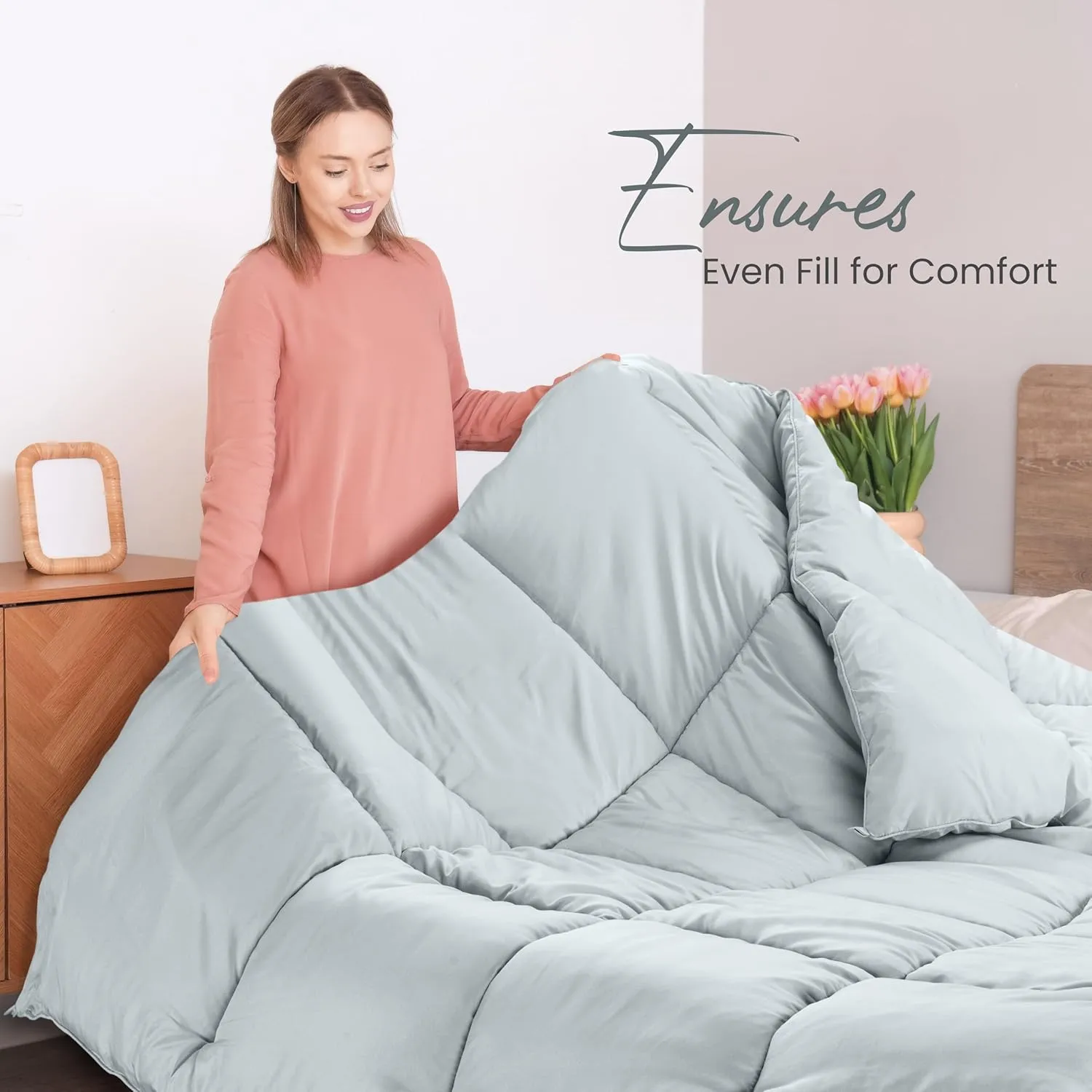 Utopia Bedding Comforters Twin Size, All Season Duvet Insert, Down Alternative Box Stitched Bed Comforter with Corner Tabs, Machine Washable (Light Grey)