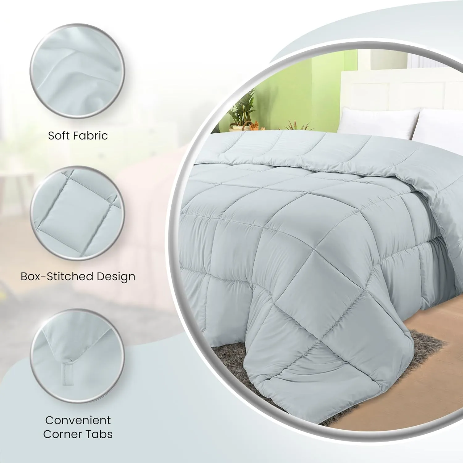 Utopia Bedding Comforters Twin Size, All Season Duvet Insert, Down Alternative Box Stitched Bed Comforter with Corner Tabs, Machine Washable (Light Grey)