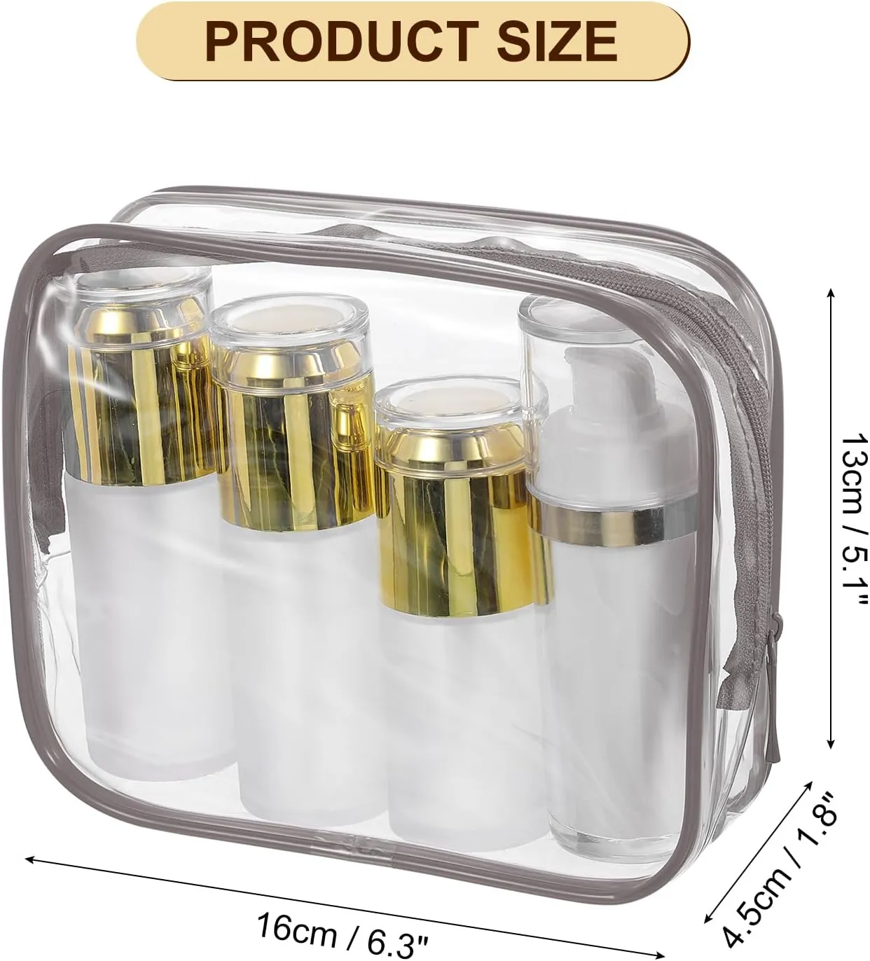 uxcell Clear Toiletry Bag, 12 Pcs PVC Transparent Makeup Bag for Women Man, Cosmetic Pouch Bags with Zipper for Travel Makeup Organizer Pouch, Brown(L Size)