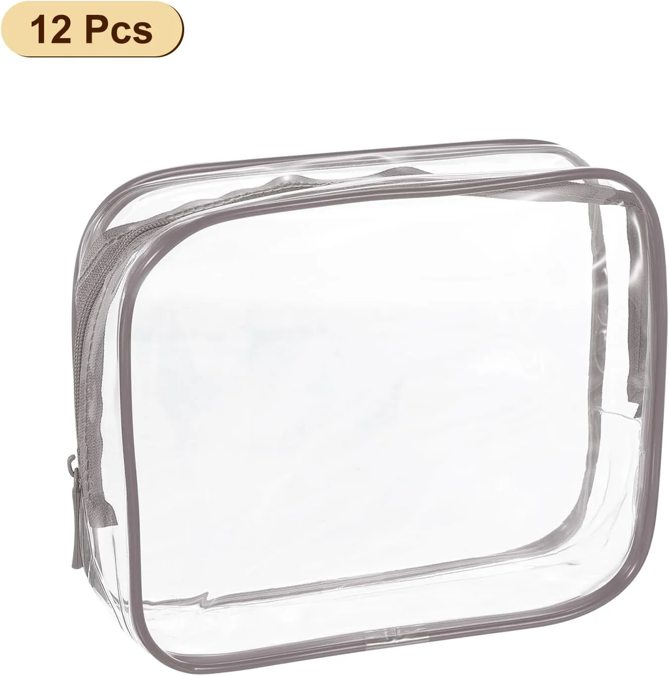 uxcell Clear Toiletry Bag, 12 Pcs PVC Transparent Makeup Bag for Women Man, Cosmetic Pouch Bags with Zipper for Travel Makeup Organizer Pouch, Brown(L Size)