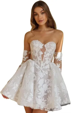 UZN Mini Wedding Dresses 2025 for Women Short Bridal Gown with Lace Reception Gowns for Bride