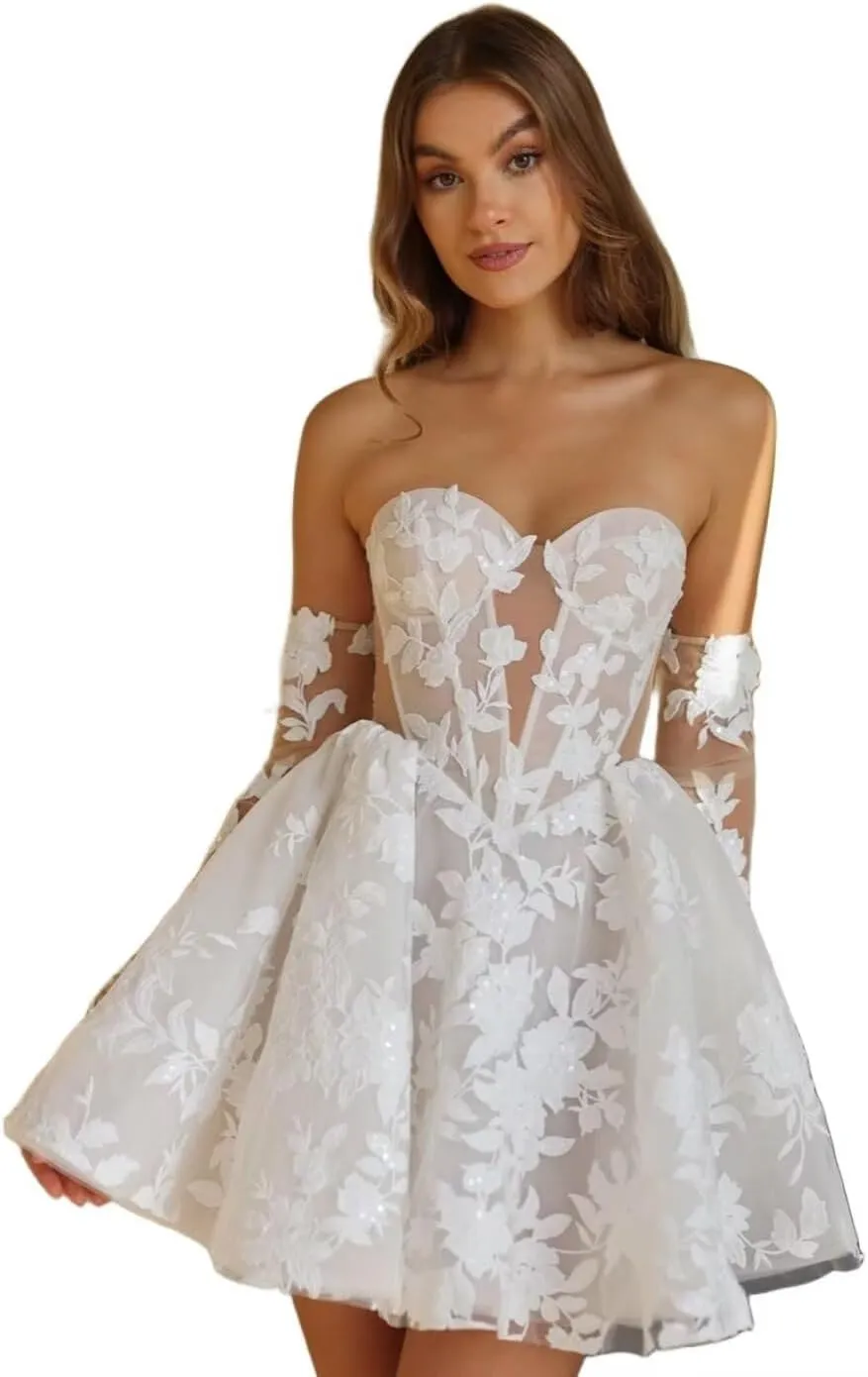 UZN Mini Wedding Dresses 2025 for Women Short Bridal Gown with Lace Reception Gowns for Bride