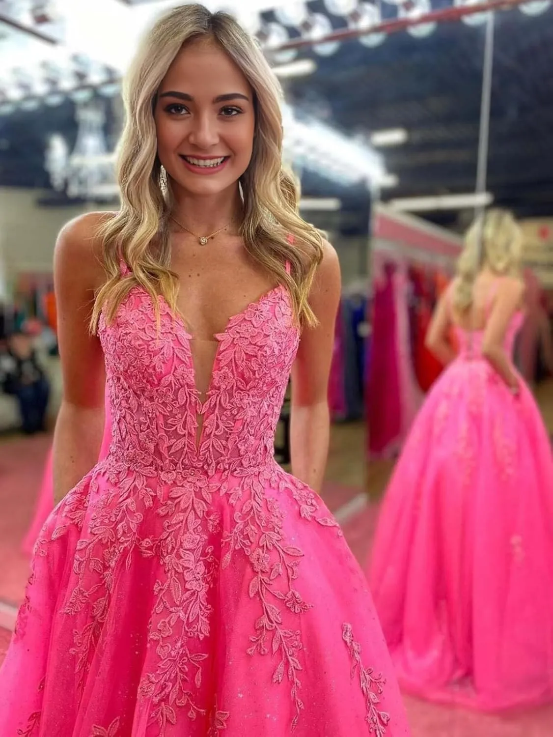 V Neck Lace Appliques Prom Dresses 2025 Long Corset Sparkly Tulle Formal Evening Party Gowns with Pockets