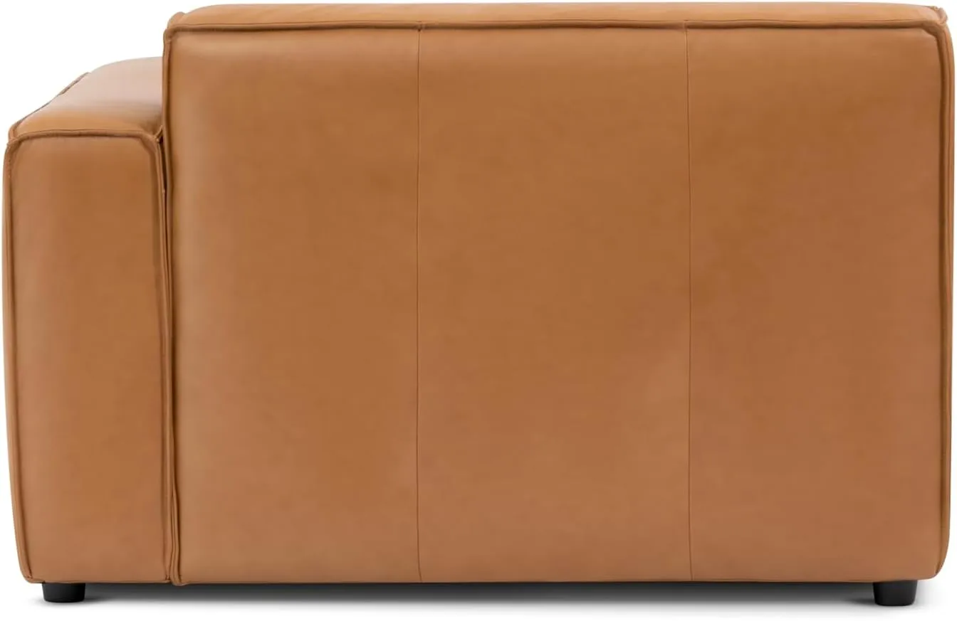 Valencia Nathan Modular Sectional Sofa - Right Hand Facing Chair - 100% Full Aniline Leather- Modern Couch for Lounge and Living Room, High-Resilience Foam Couch, Caramel Brown