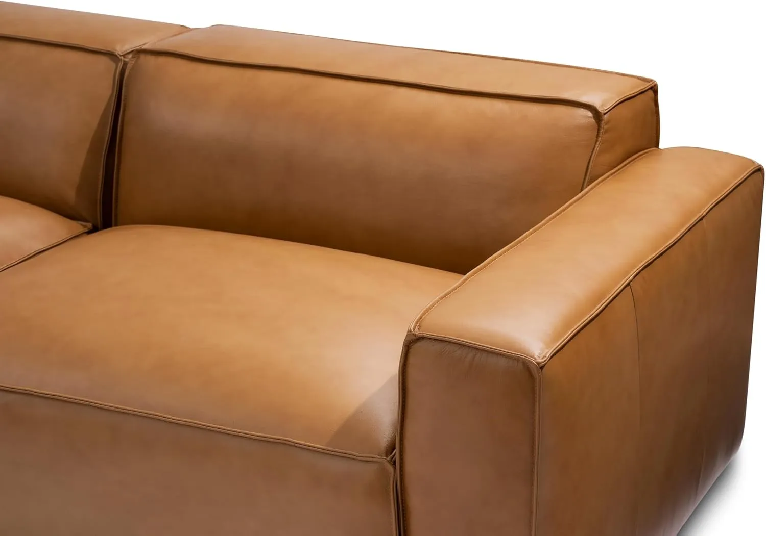 Valencia Nathan Modular Sectional Sofa - Right Hand Facing Chair - 100% Full Aniline Leather- Modern Couch for Lounge and Living Room, High-Resilience Foam Couch, Caramel Brown