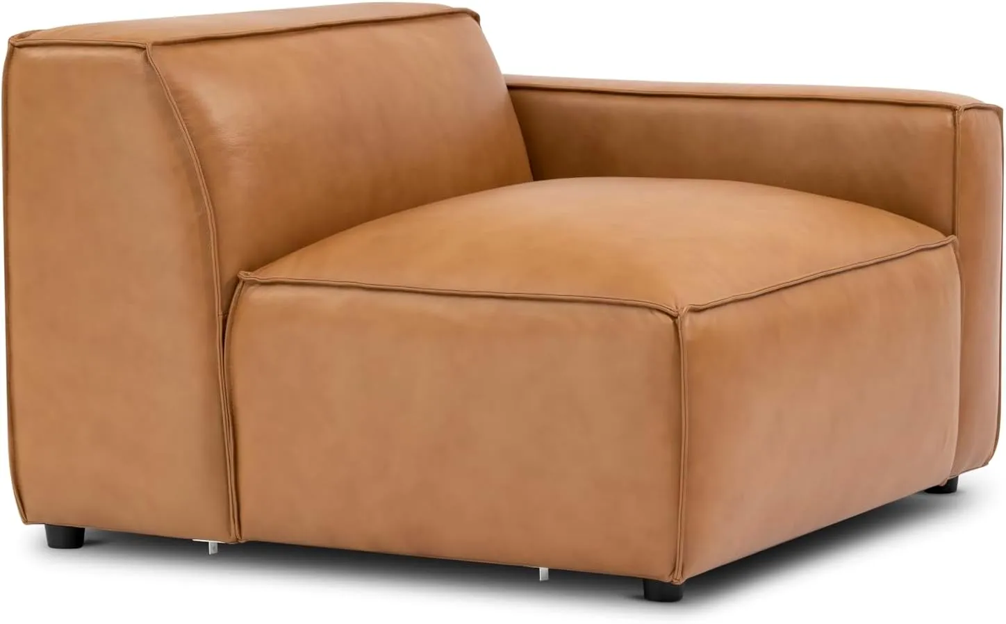 Valencia Nathan Modular Sectional Sofa - Right Hand Facing Chair - 100% Full Aniline Leather- Modern Couch for Lounge and Living Room, High-Resilience Foam Couch, Caramel Brown