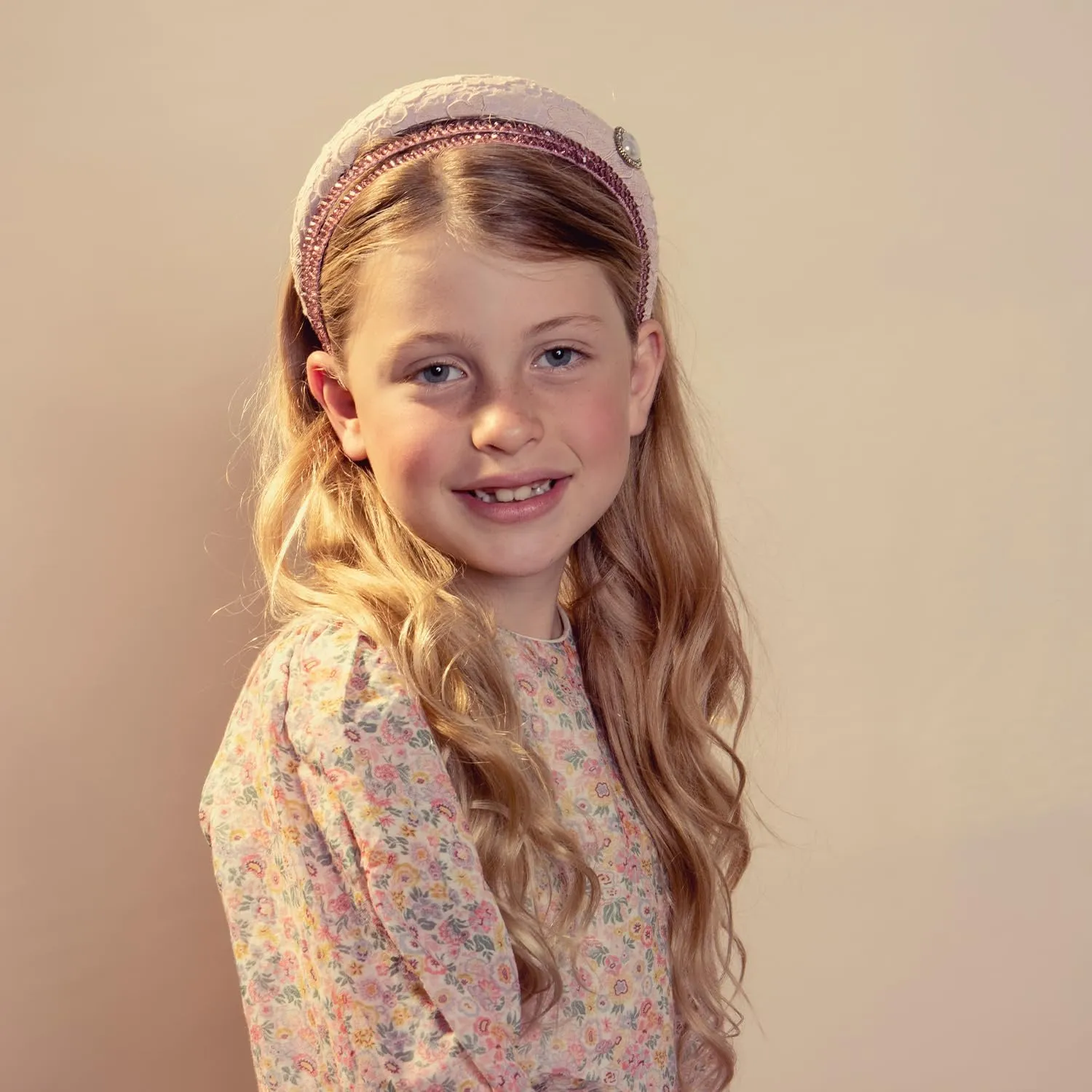 Valentina Lace Heart Embellished Headband for Girls - Mauve, Elegant Lace Design with Heart Accents, Perfect for Weddings and Special Occasions