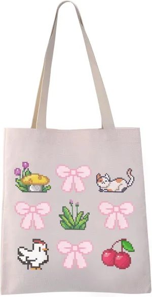 Valley Game Inspired Gift Stardew Video Game Reusable Grocery Shopping Bag (Bow Valley tote)