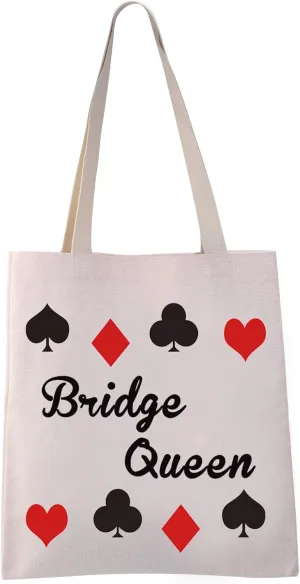 VAMSII Bridge Players Tote Bag Bridge Queen Shoulder Bag Bridge Card Gifts for Bridge Players Bridge Lovers Gift (Bridge Queen Tote)