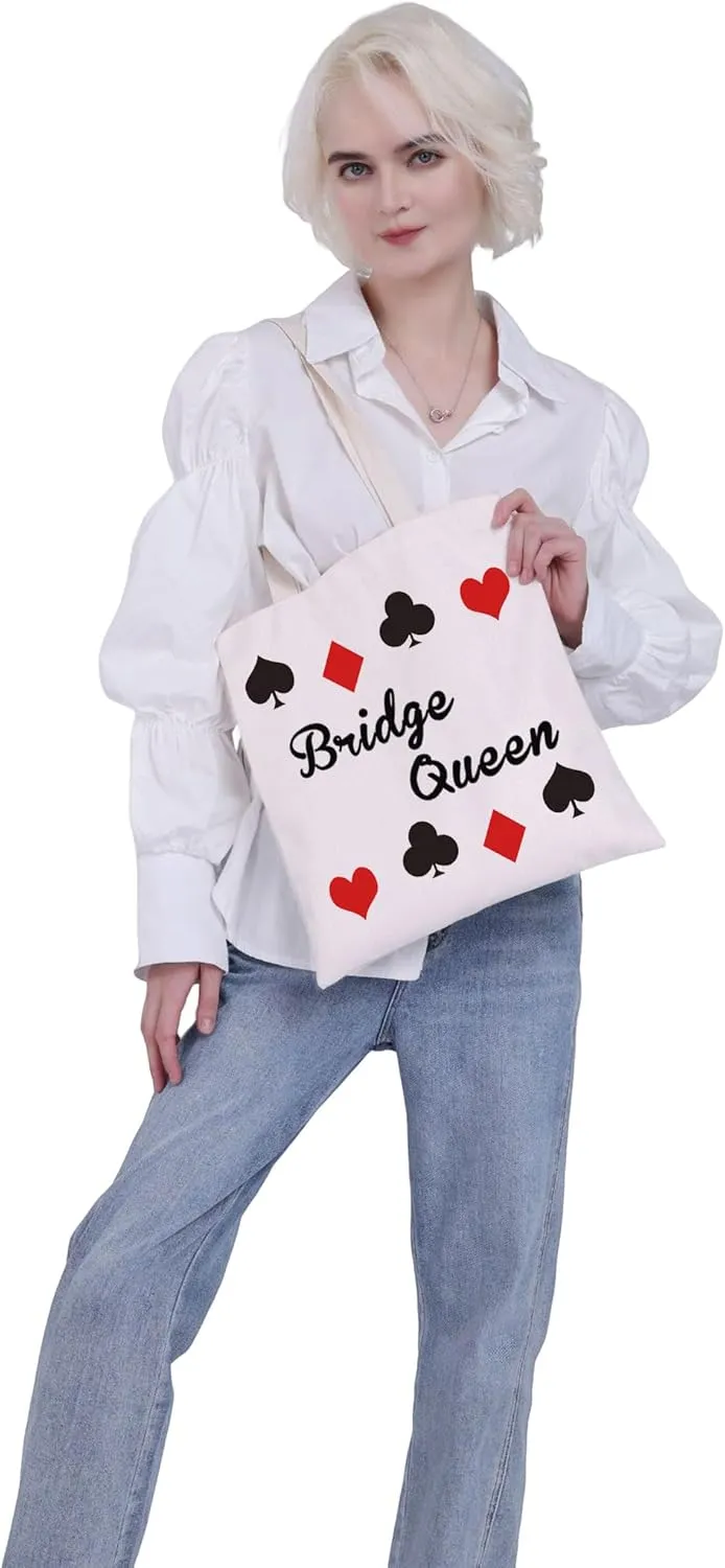 VAMSII Bridge Players Tote Bag Bridge Queen Shoulder Bag Bridge Card Gifts for Bridge Players Bridge Lovers Gift (Bridge Queen Tote)