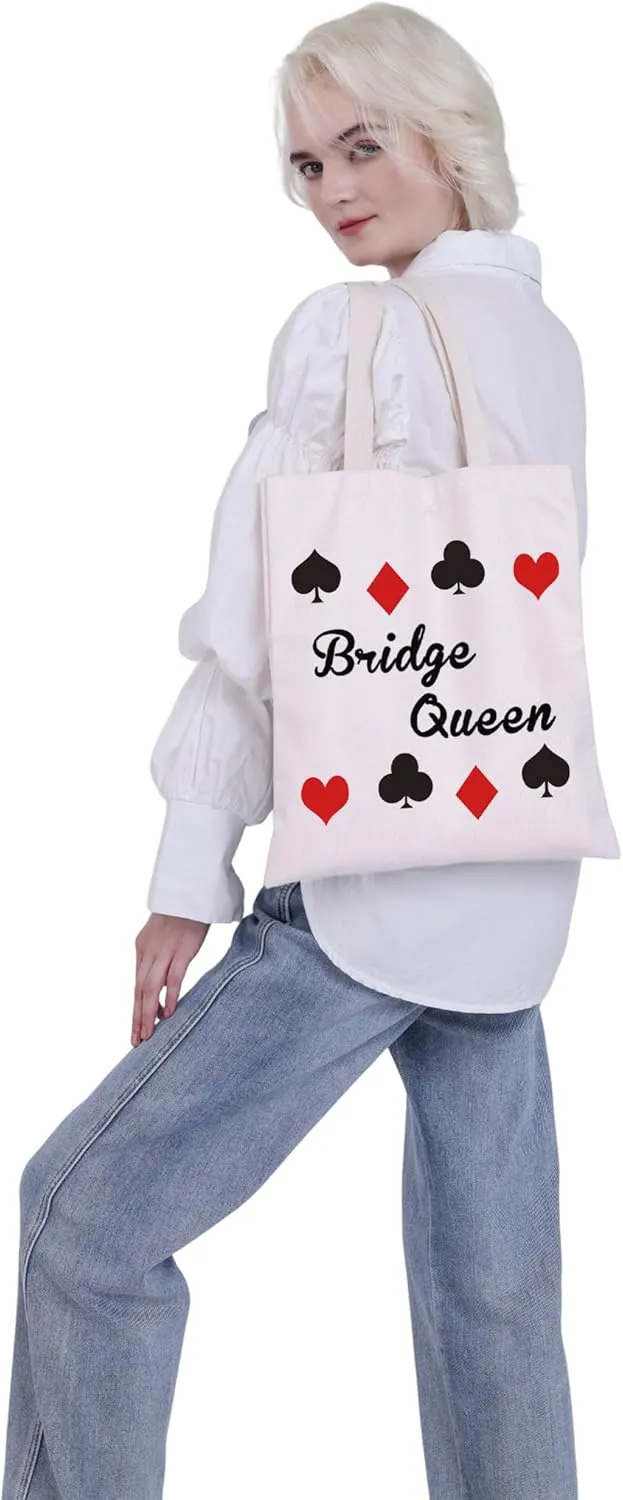 VAMSII Bridge Players Tote Bag Bridge Queen Shoulder Bag Bridge Card Gifts for Bridge Players Bridge Lovers Gift (Bridge Queen Tote)