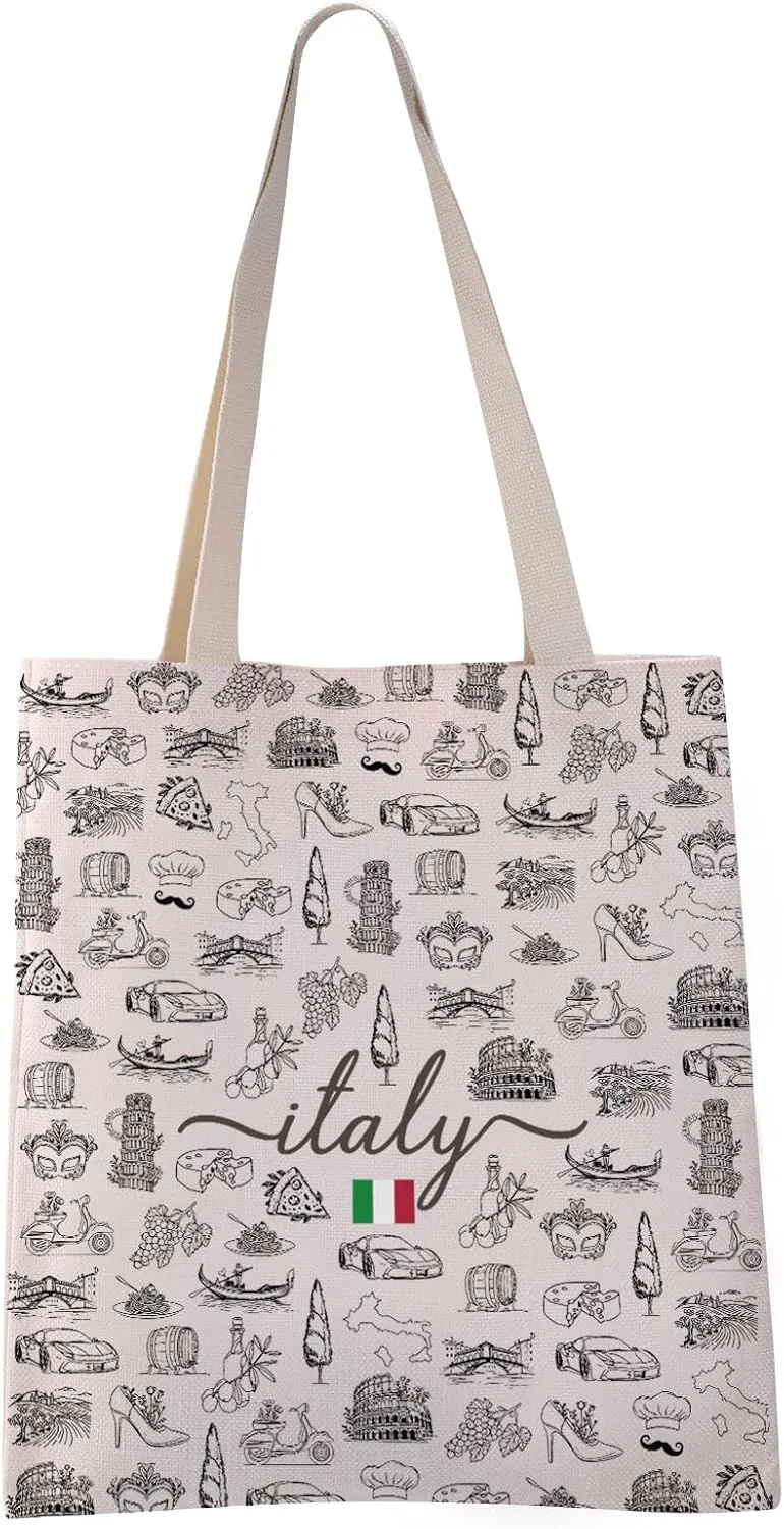 VAMSII Italy Tote Bag Italy Theme Gift Welcome To Italy Moving To Italy Gift Italy Travel Gift (Italy tote)