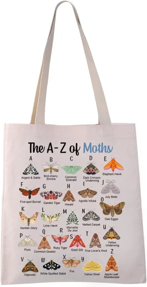 VAMSII Moth Tote Bag Moth Insect Lover Gifts The A to Z of Moths Book Tote Bag (of Moths Tote)