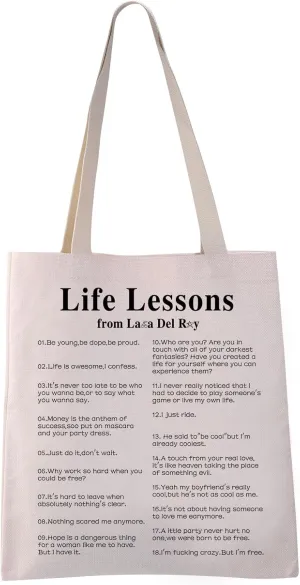 VAMSII Music Lyric Aesthetic Tote Bag LDR Singer Shoulder Bag Music Fans Gift Tote (Life Lesson tote)