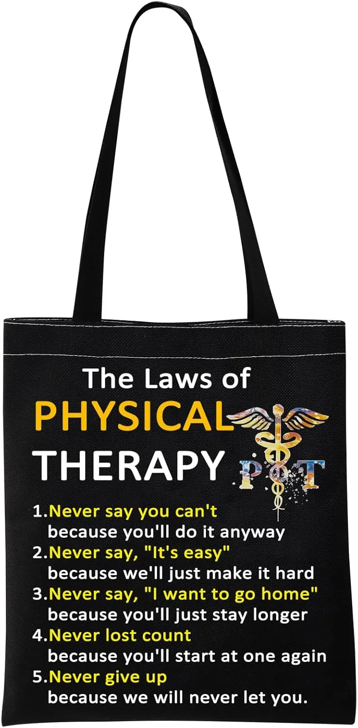 VAMSII the Laws of Physical Therapy Tote Bag Physical Therapist Gift Bag PT Appreciation Gifts Shoulder Bag