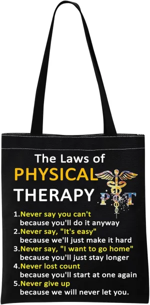 VAMSII the Laws of Physical Therapy Tote Bag Physical Therapist Gift Bag PT Appreciation Gifts Shoulder Bag