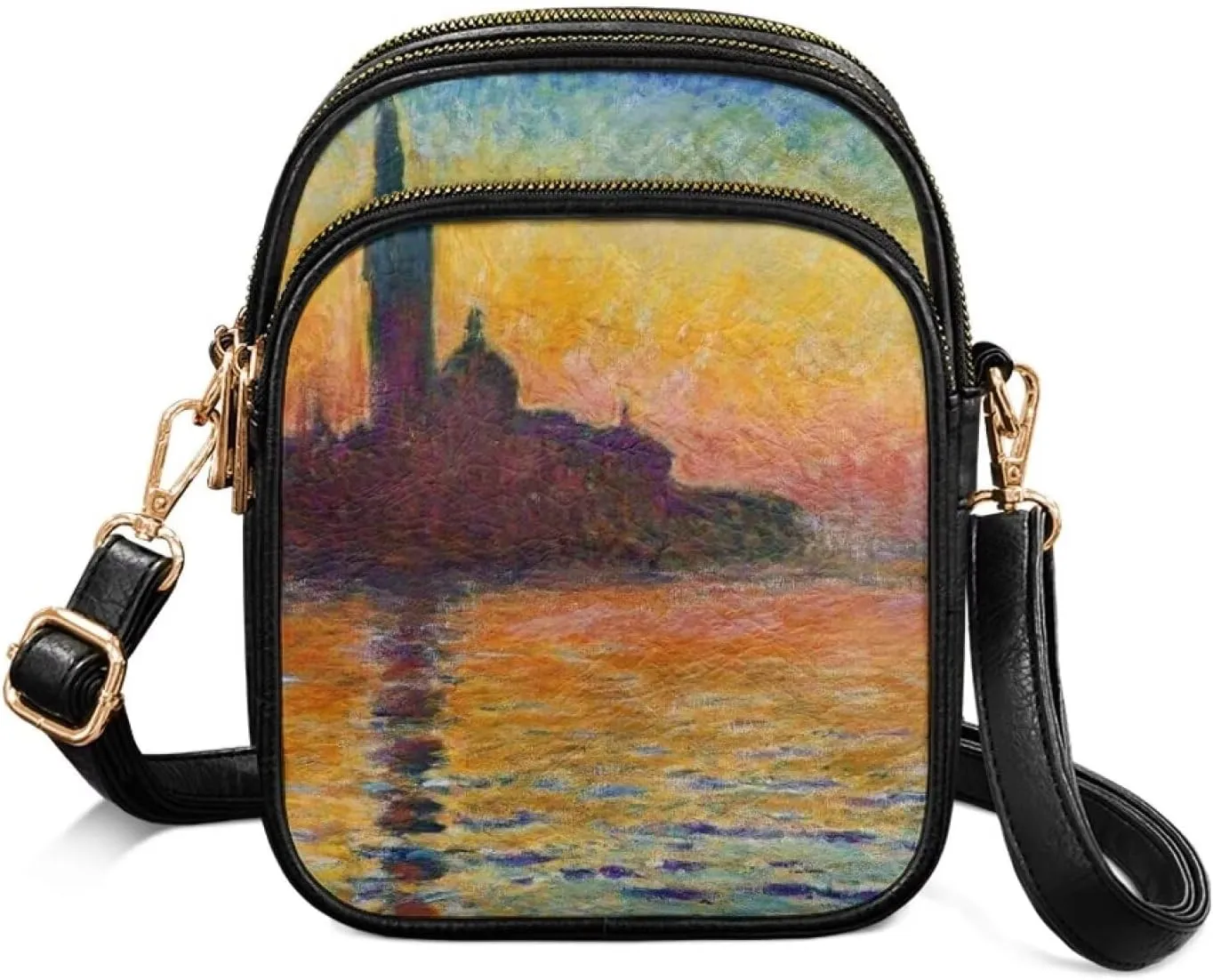 Van Gogh Art Cell Phone Purse Crossbody Bags for Women, Monet Artwork PU Leather Cellphone Bag Small Travel Purses