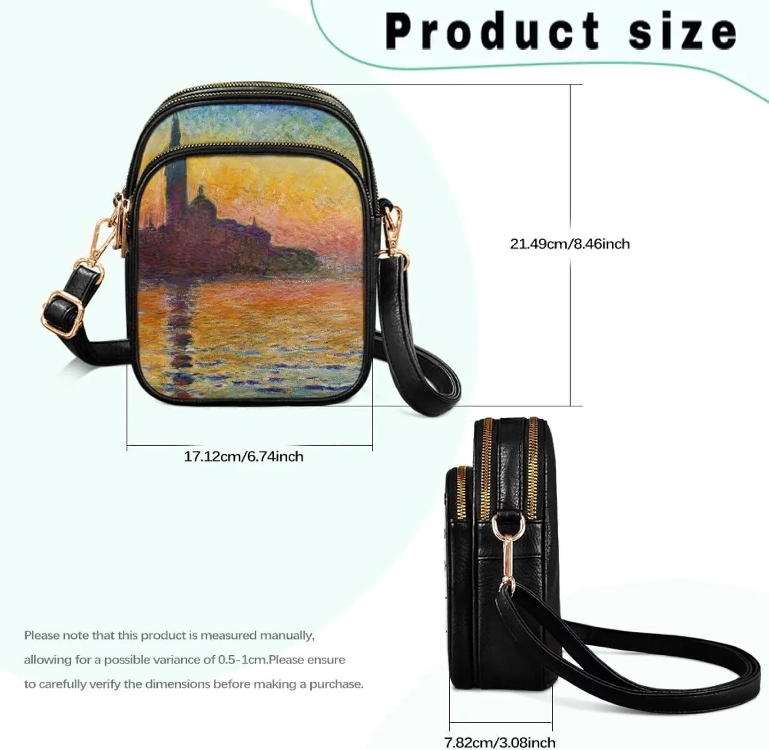 Van Gogh Art Cell Phone Purse Crossbody Bags for Women, Monet Artwork PU Leather Cellphone Bag Small Travel Purses