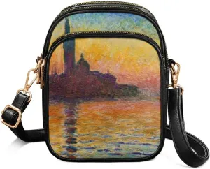 Van Gogh Art Cell Phone Purse Crossbody Bags for Women, Monet Artwork PU Leather Cellphone Bag Small Travel Purses