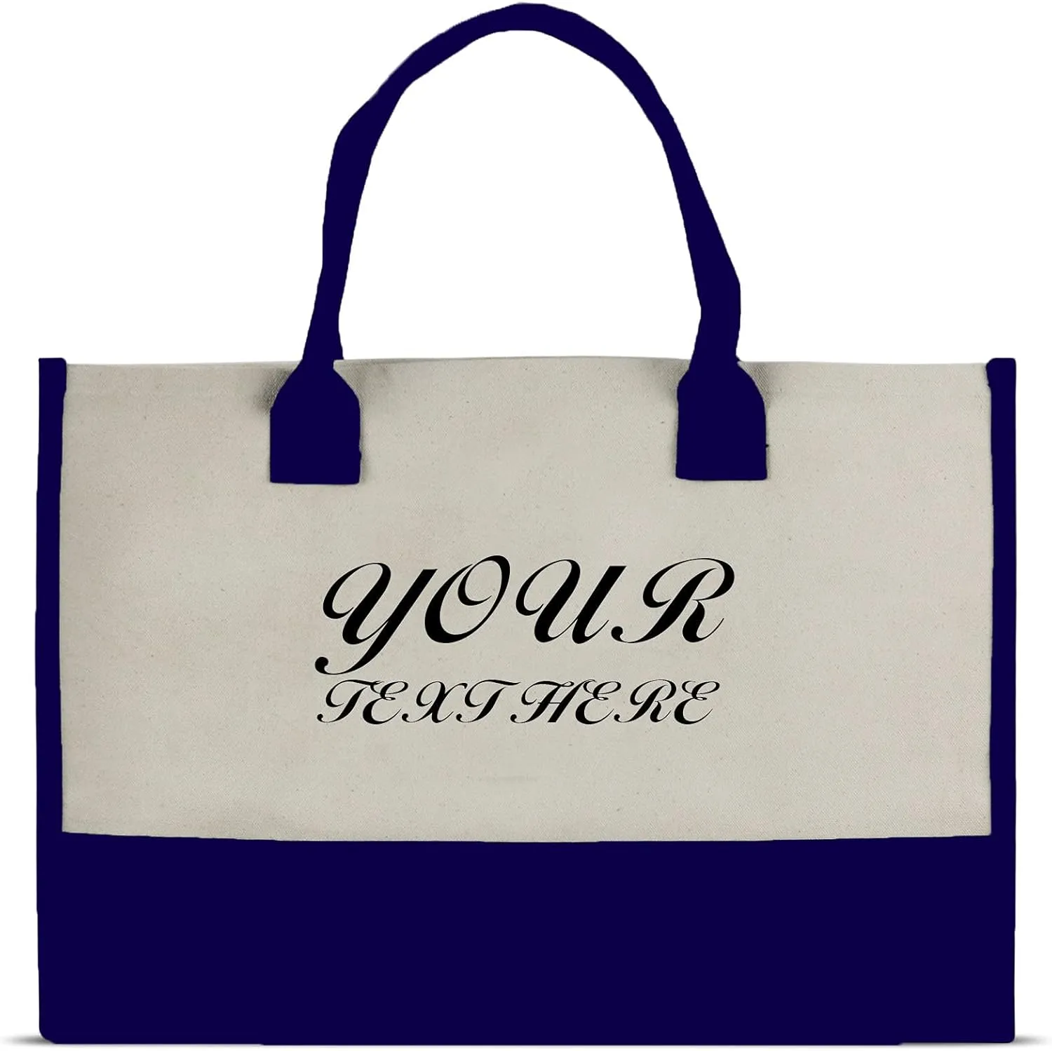 VANESSA ROSELLA Premium Quality Personalized Gift Monogram Initial 100% Cotton Chic Tote Bag with Customize Option - Navy