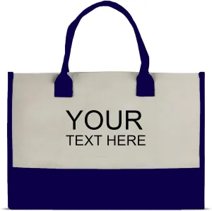 VANESSA ROSELLA Premium Quality Personalized Gift Monogram Initial 100% Cotton Chic Tote Bag with Customize Option - Navy