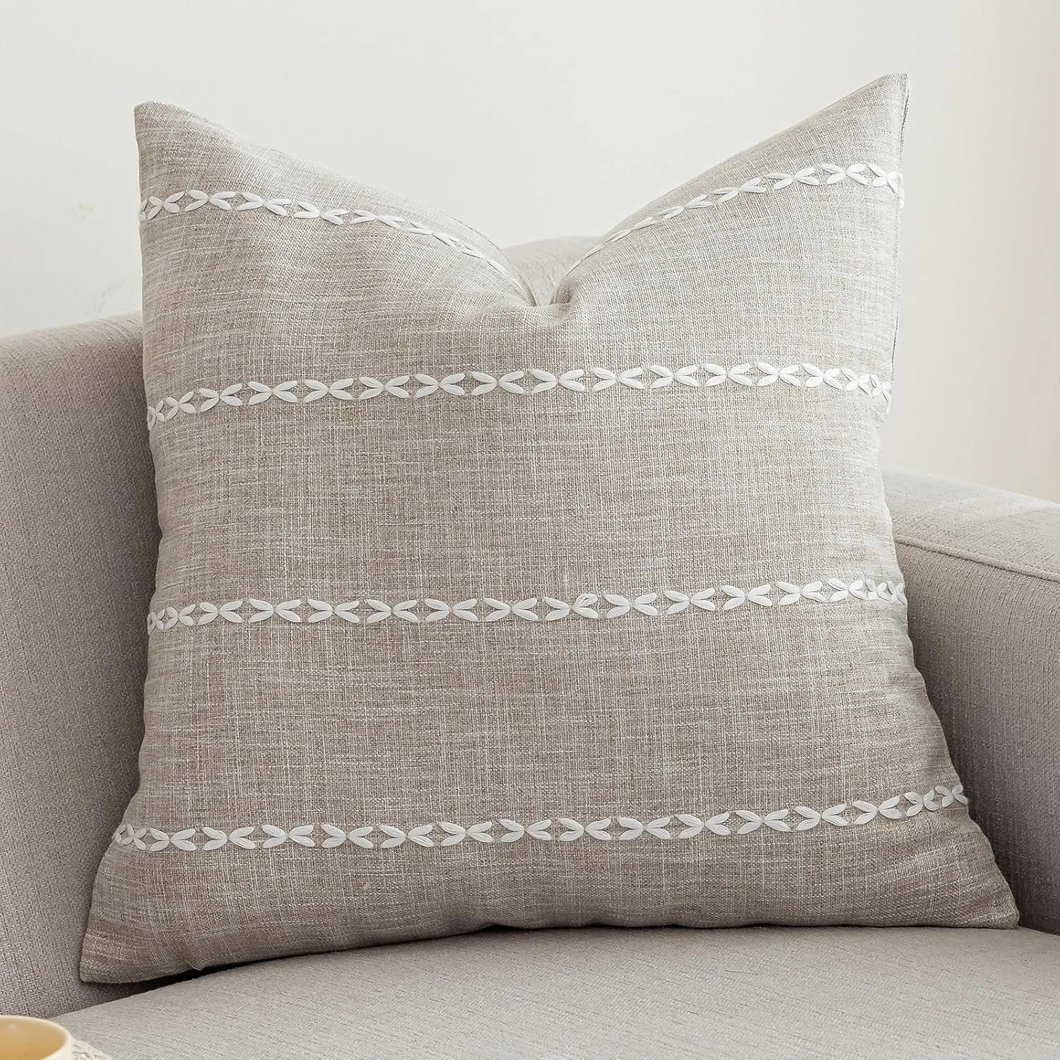 vctops Rustic Striped Cotton Linen Decorative Throw Pillow Cover Embroidery Square Cushion Cover Pillowcase for Sofa Bedroom Couch (Stripe Coffee, 24"x24")