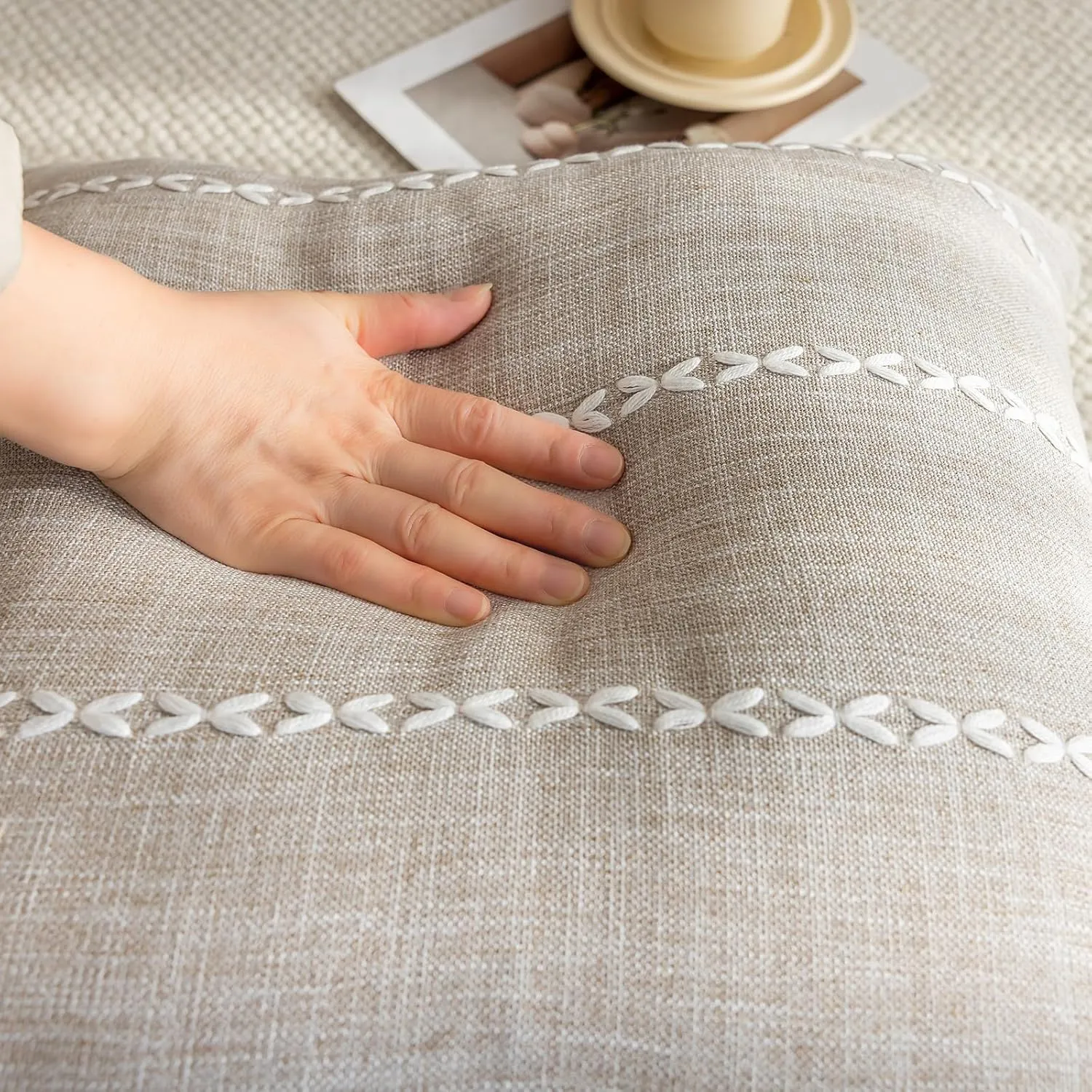 vctops Rustic Striped Cotton Linen Decorative Throw Pillow Cover Embroidery Square Cushion Cover Pillowcase for Sofa Bedroom Couch (Stripe Coffee, 24"x24")