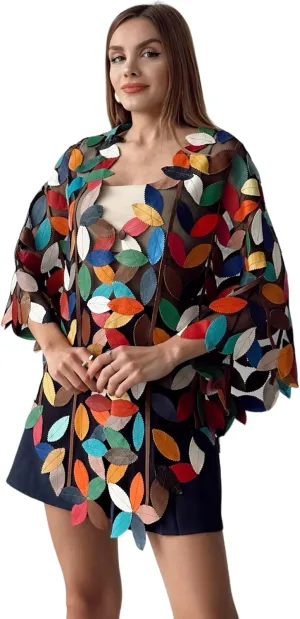 Vela Women's Genuine Lambskin Handmade Leather Poncho