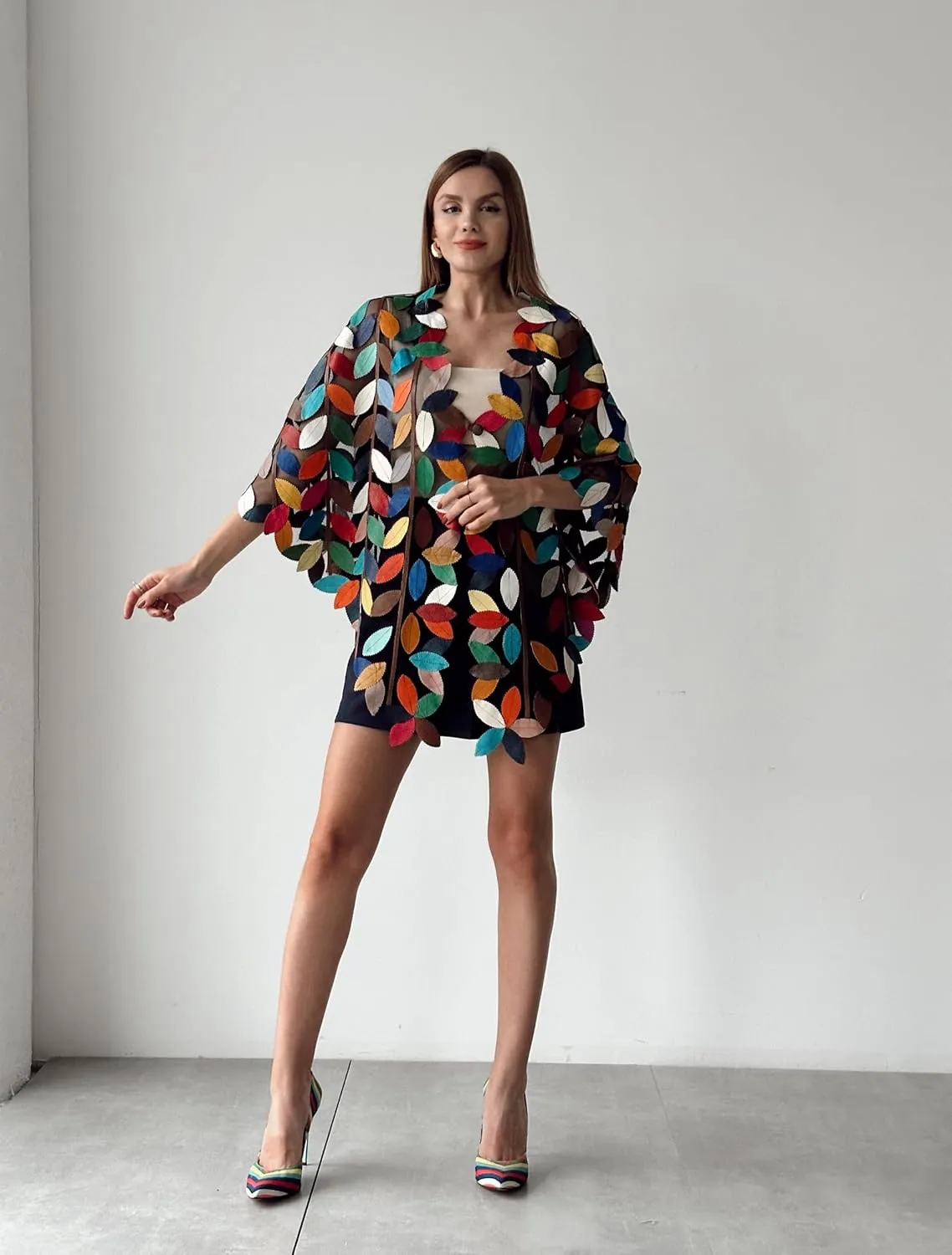 Vela Women's Genuine Lambskin Handmade Leather Poncho