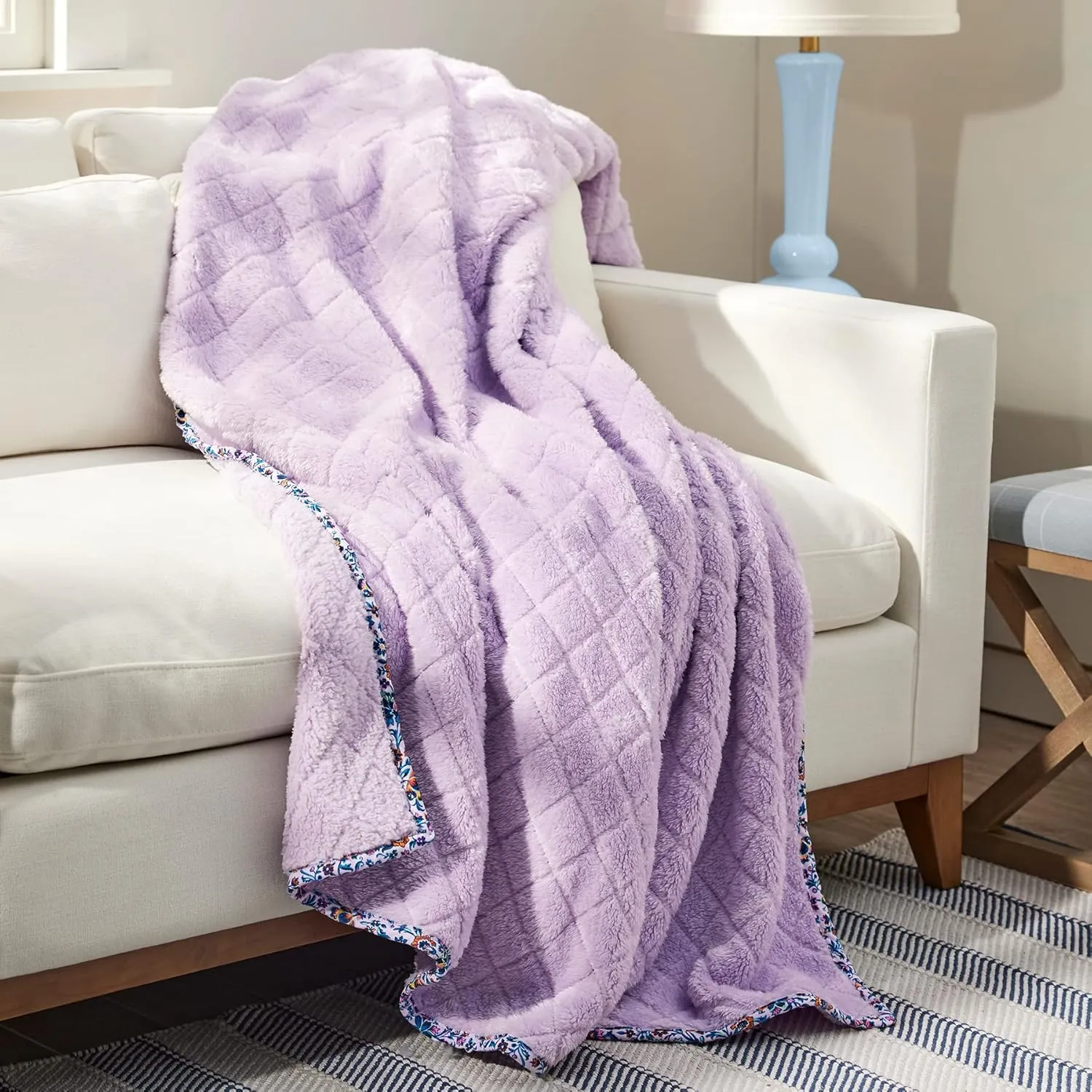 Vera Bradley Women's Fleece Solid Throw Blanket, Cloud Vine Multi, 80 X 50