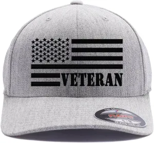 Veteran American Flag Embroidered Flex Fitted Baseball Hat. Custom Embroidered Baseball Cap