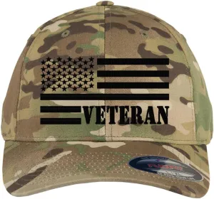 Veteran American Flag Embroidered Flex Fitted Baseball Hat. Custom Embroidered Baseball Cap